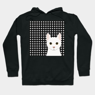 The cute white cat queen is watching you , white and black background pattern Hoodie